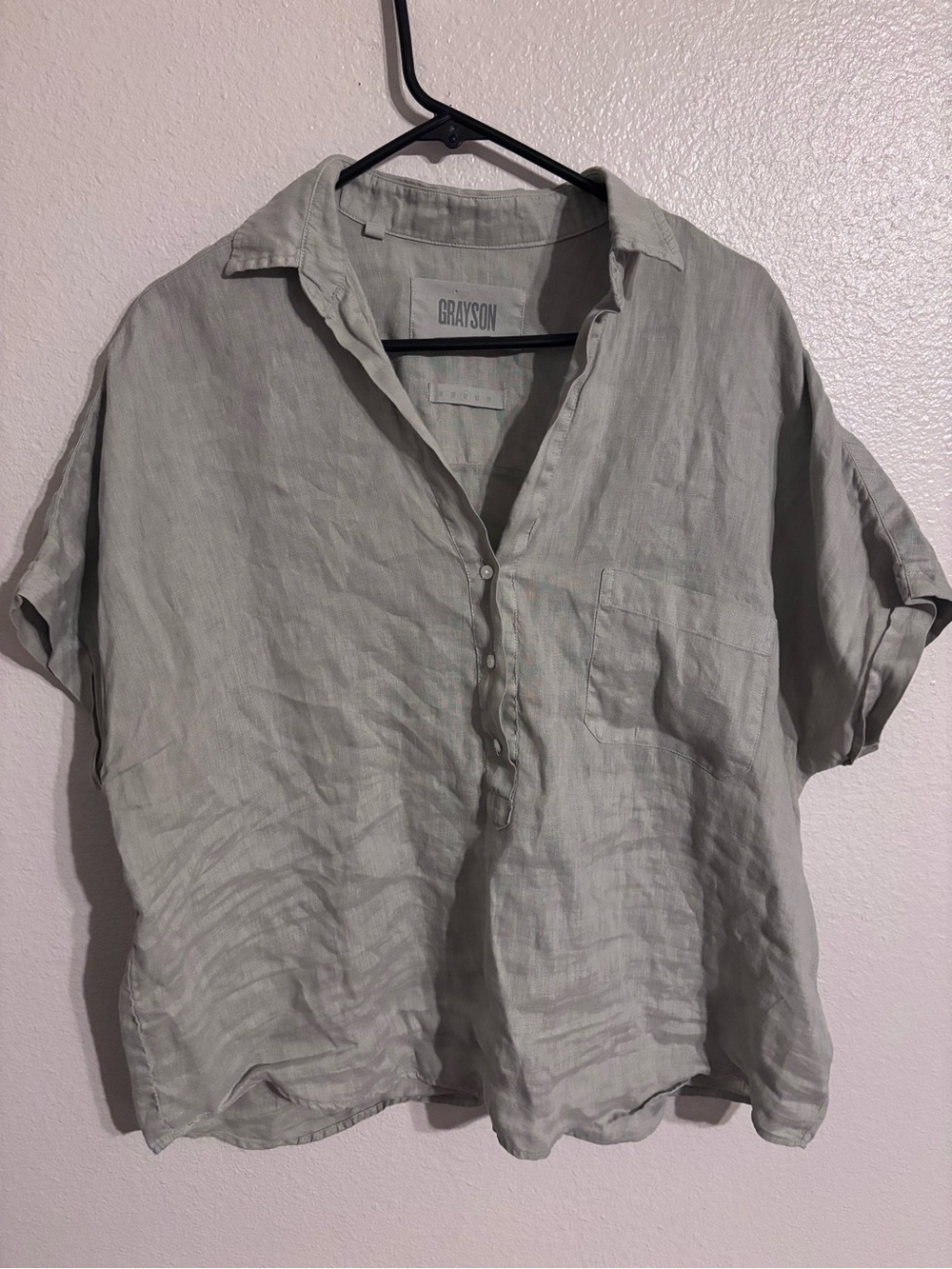 Grayson The Artist Short Sleeve Linen Shirt in Sage Green